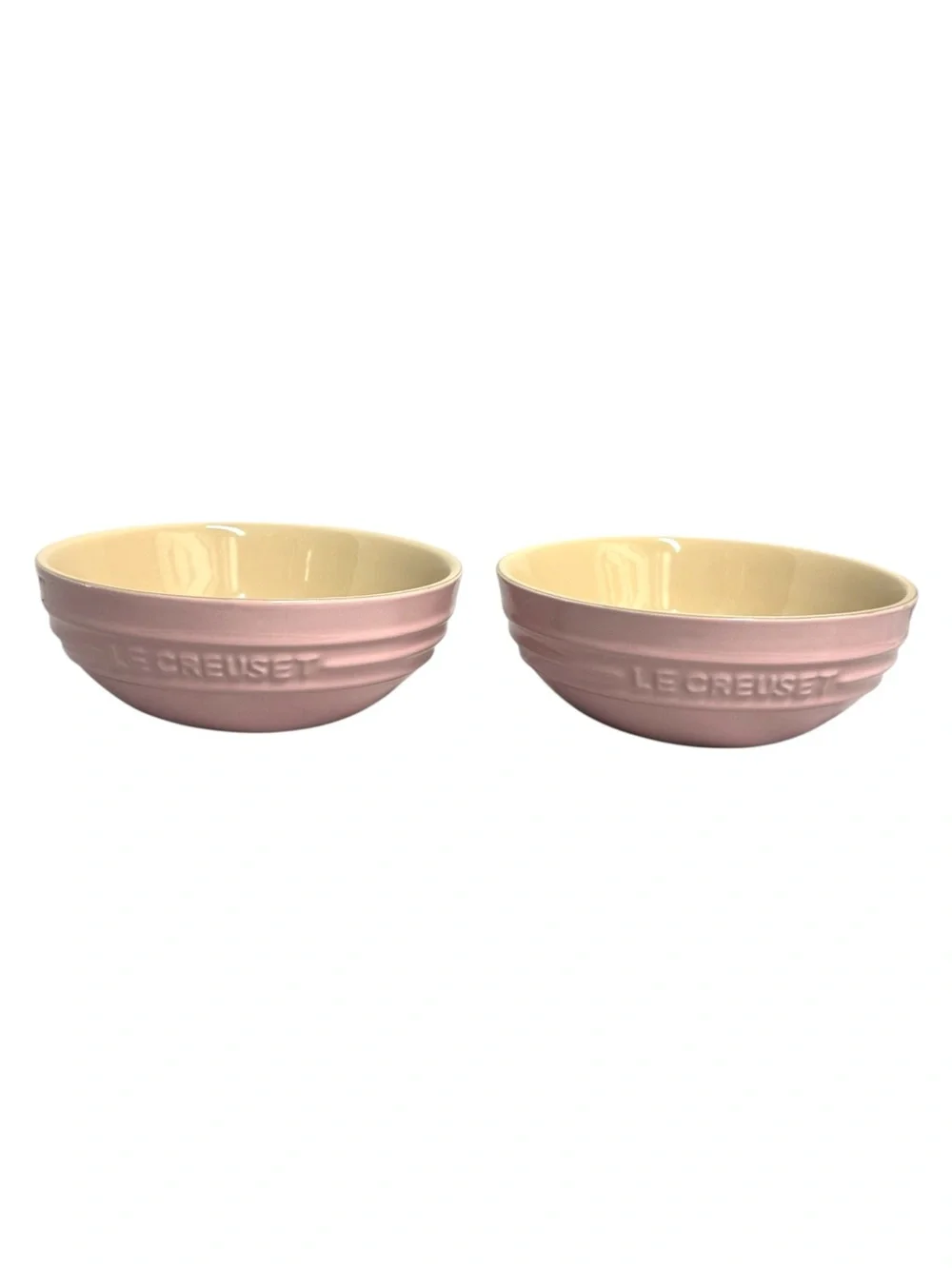 Le Creuset Pink Stoneware Soup Bowls with Cream Interior - Set of 2
